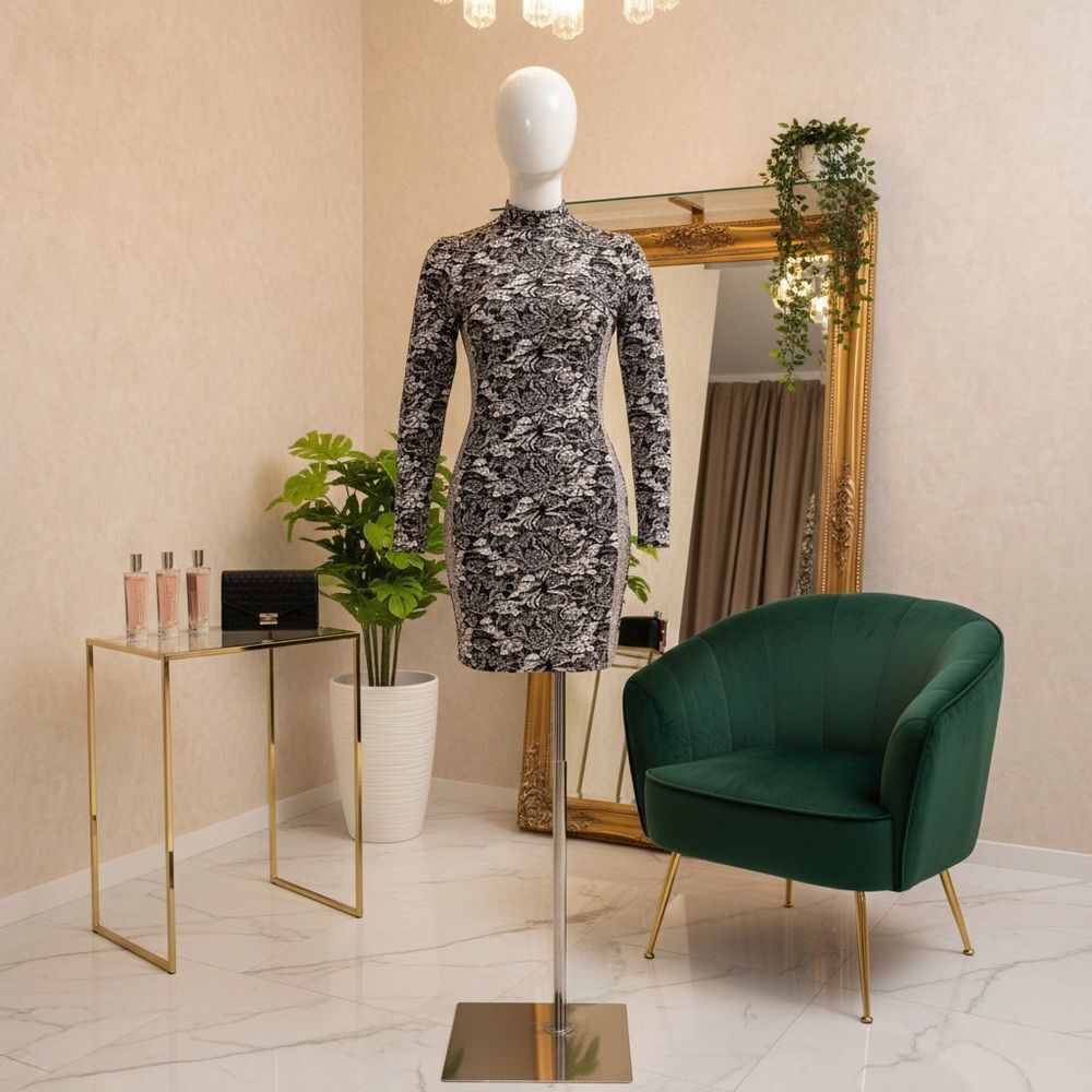 🛍️ Zara Black beige Patterned fitted ruched midi sweater Dress size medium large - Picture 5 of 13